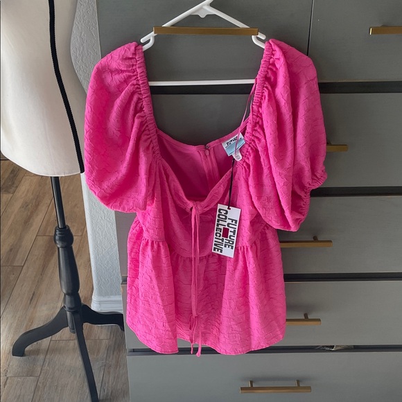 Future Collective Tops - Future Collective Fuchsia Puff Sleeve Blouse